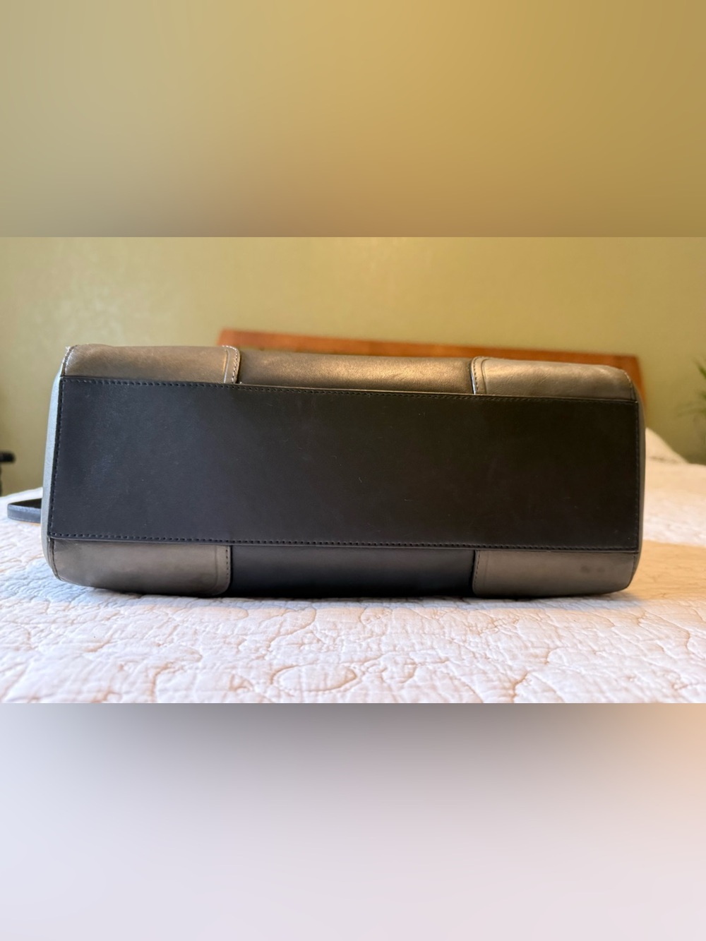 Coach Two-Tone Black and Green Leather Satchel - Picture 3 of 8